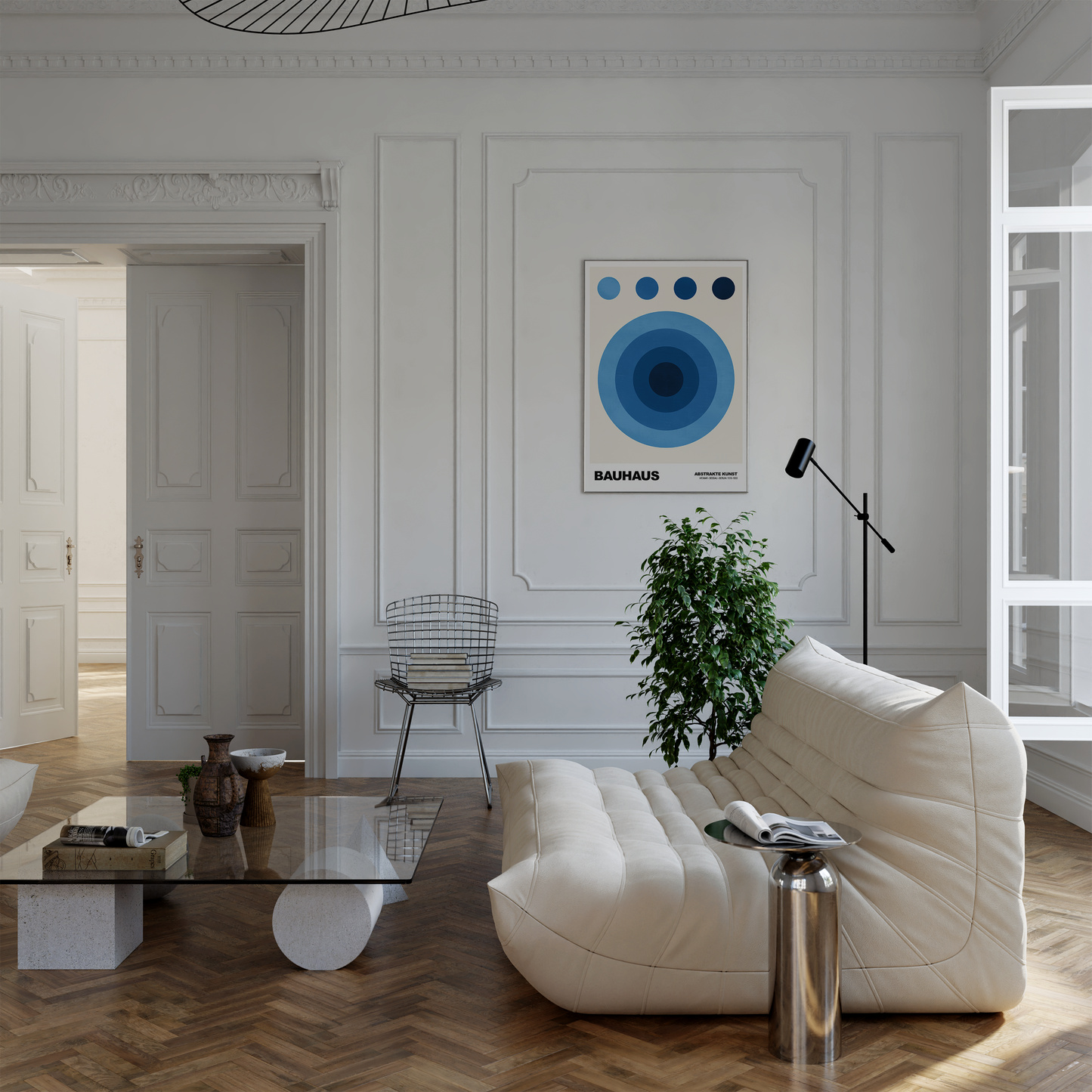 Poster Bauhaus Abstrakte Kunst · Blauer Kreis in modernem Design · Geometrisches Wandbild im Retro-Stil · Deko Print ohne Rahmen