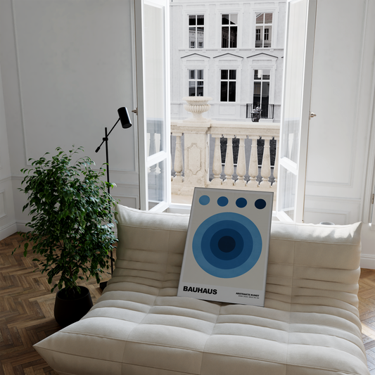Poster Bauhaus Abstrakte Kunst · Blauer Kreis in modernem Design · Geometrisches Wandbild im Retro-Stil · Deko Print ohne Rahmen