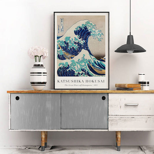 Poster Vintage Japanische Landschaft Abstrakte Meer Welle Traditionell als Deko Print ohne Rahmen