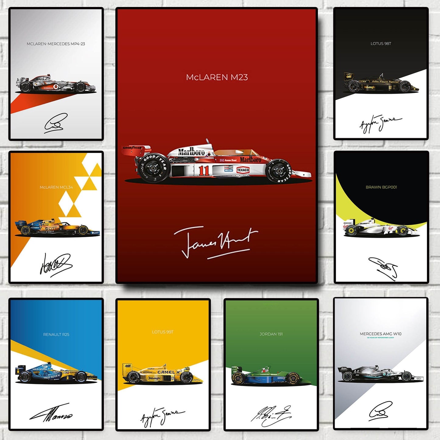 Poster Formel 1 Rennwagen Grand Prix Rennfahrer Signature I Deko Print ohne Rahmen