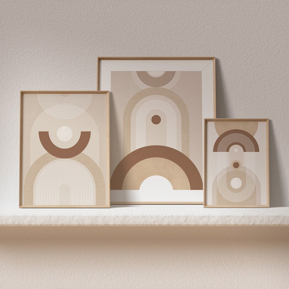 Poster Boho Abstrakt Kreis Linien Beige Braun | Bilder Wohnzimmer | Wandbilder Schlafzimmer | Deko Print ohne Rahmen | Bilder Set Kunstdruck
