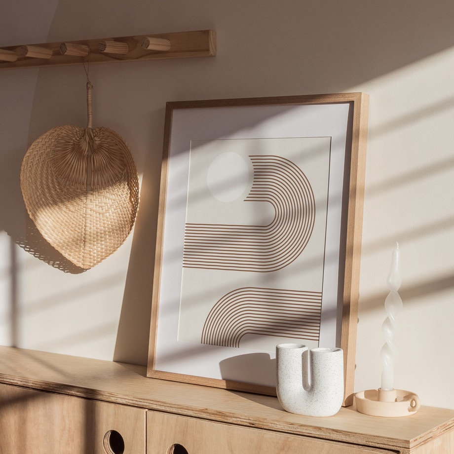 Poster Boho Abstrakt Bogen Linien Beige Braun | Bilder Wohnzimmer | Wandbilder Schlafzimmer | Deko Print ohne Rahmen | Bilder Set Kunstdruck