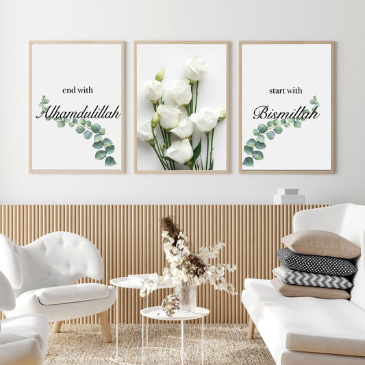 Poster Bismillah Alhamdulillah I Wandbilder Wohnzimmer & Schlafzimmer I Wand Deko I Kunst Druck I ohne Rahmen