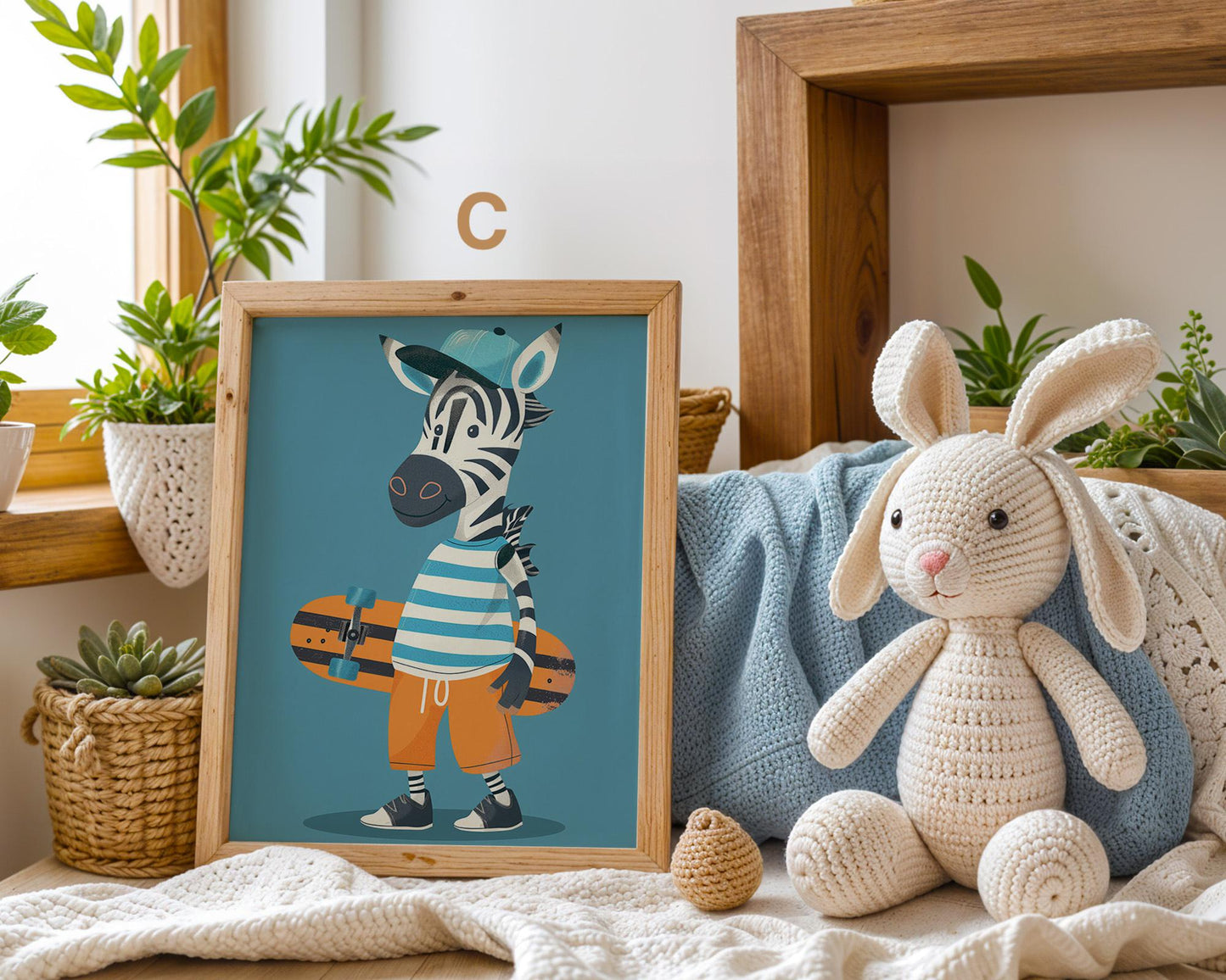 Lustige Tierwelt Poster Kinderzimmer · Geschenkidee für Kinder · Radfahrender Affe · E-Scooter Spaß ·Stylisches Zebra·Deko Print ohne Rahmen