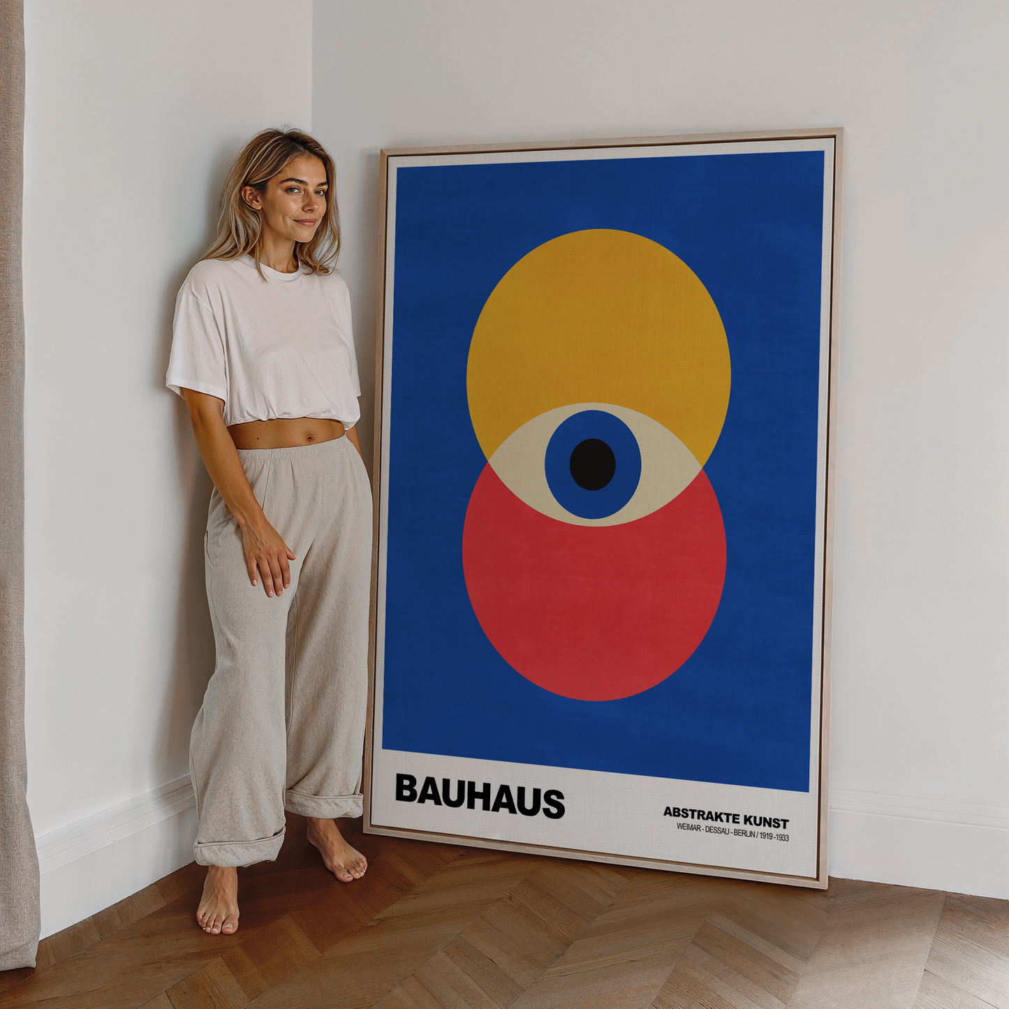 Poster Bauhaus Geometrische Formen · Abstraktes Auge in Primärfarben Blau Rot Gelb · Modernes Design Print ohne Rahmen