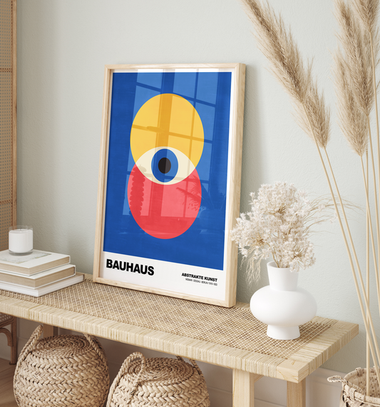 Poster Bauhaus Geometrische Formen · Abstraktes Auge in Primärfarben Blau Rot Gelb · Modernes Design Print ohne Rahmen