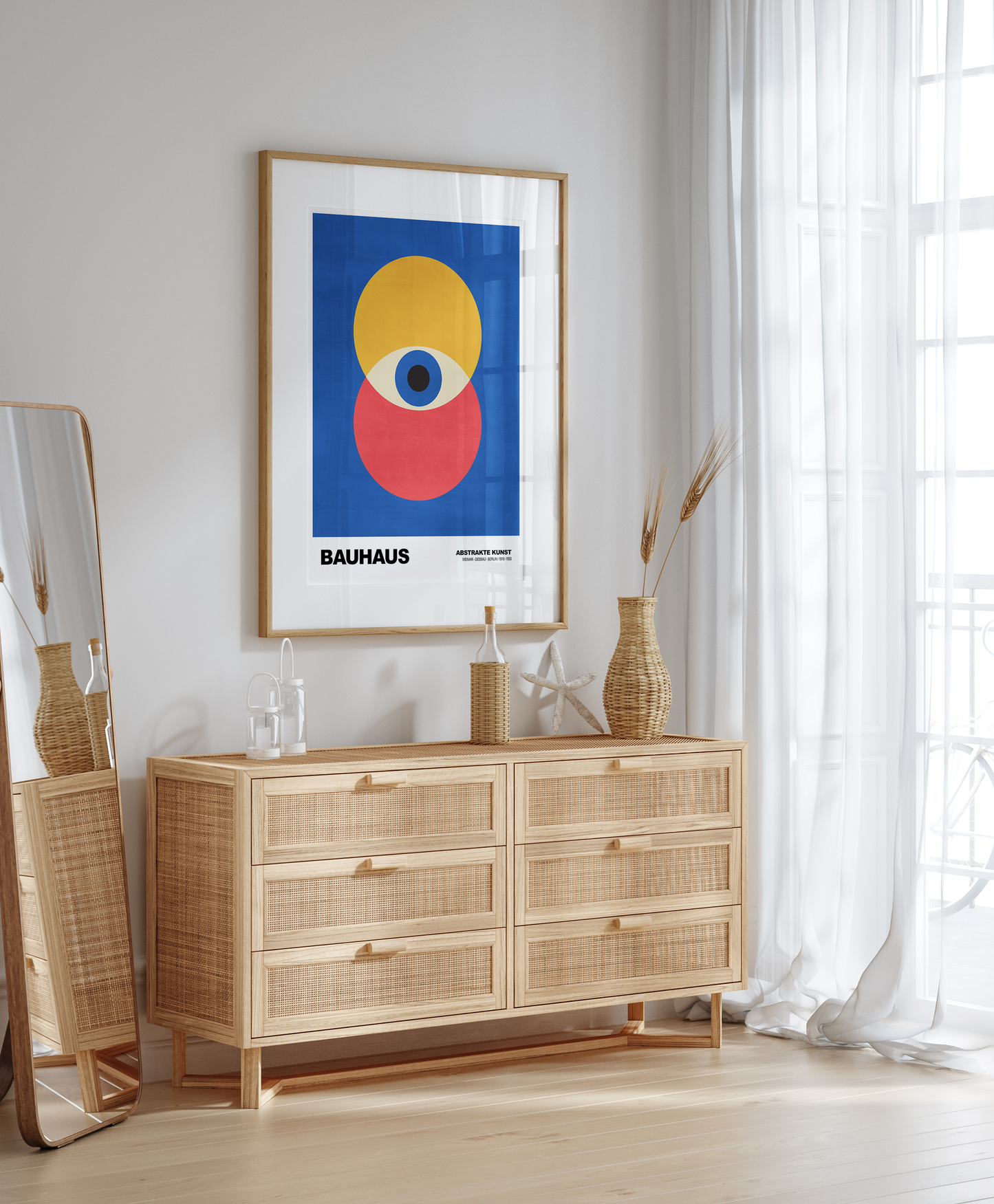 Poster Bauhaus Geometrische Formen · Abstraktes Auge in Primärfarben Blau Rot Gelb · Modernes Design Print ohne Rahmen