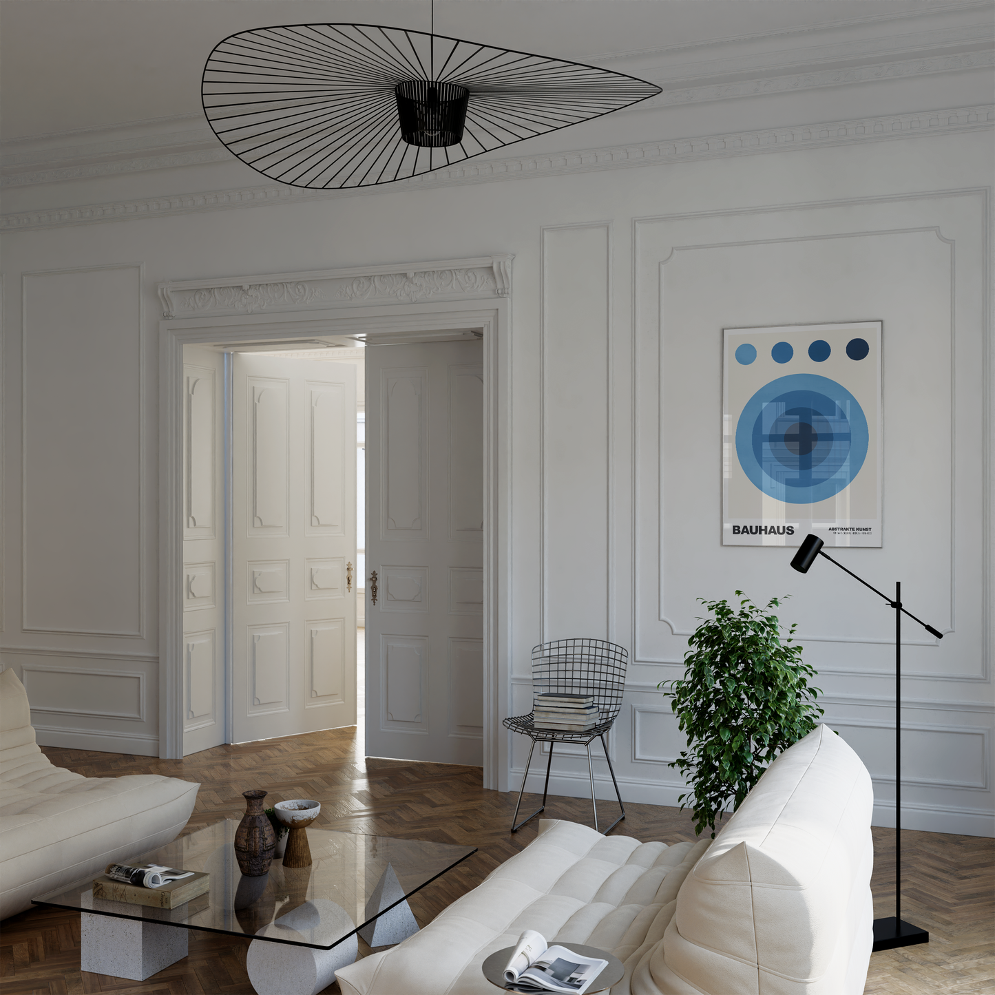 Poster Bauhaus Abstrakte Kunst · Blauer Kreis in modernem Design · Geometrisches Wandbild im Retro-Stil · Deko Print ohne Rahmen