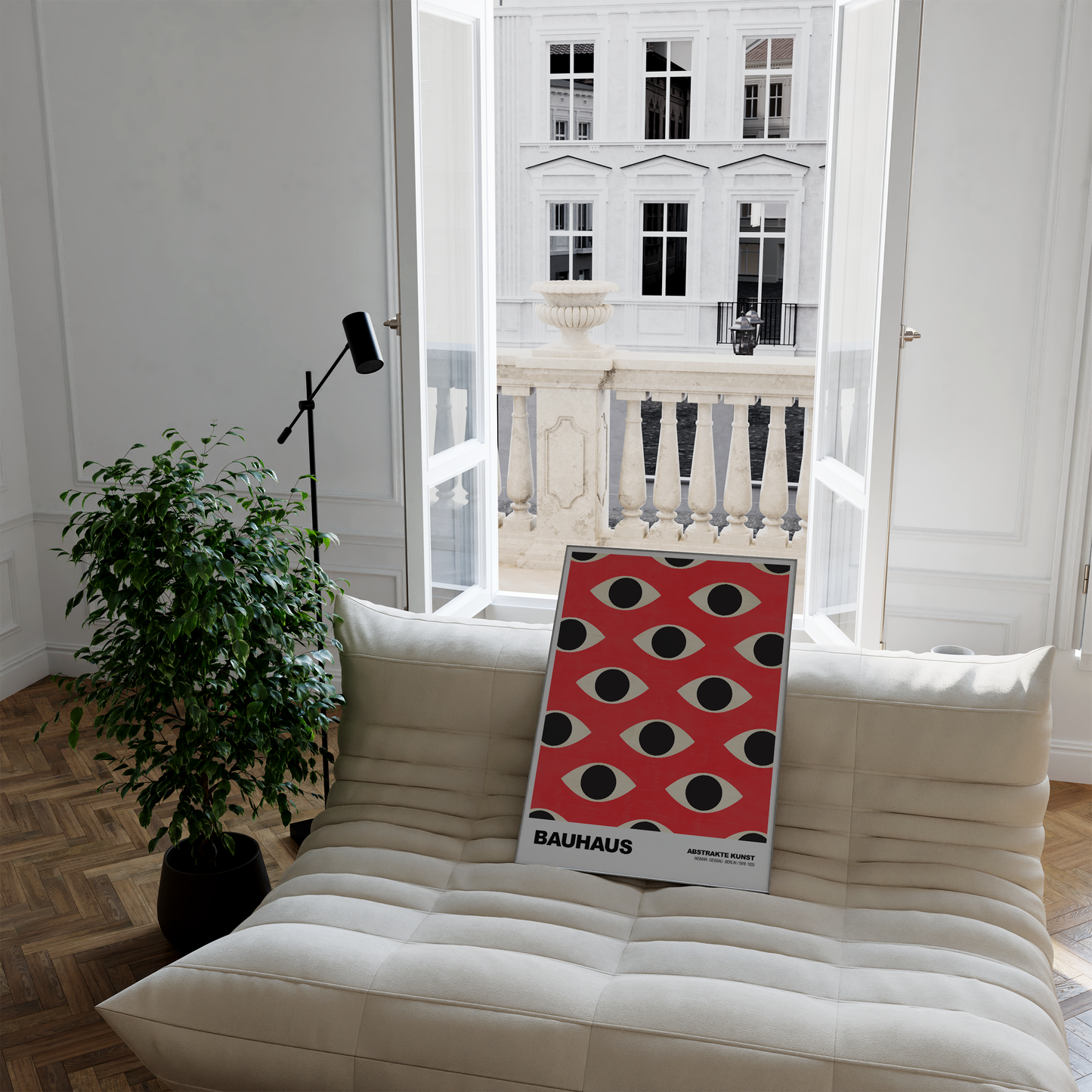 Poster Bauhaus Abstrakte Augen Grafik · Geometrisches Muster in Rot und Beige · Modernes Retro Design · Deko Print ohne Rahmen