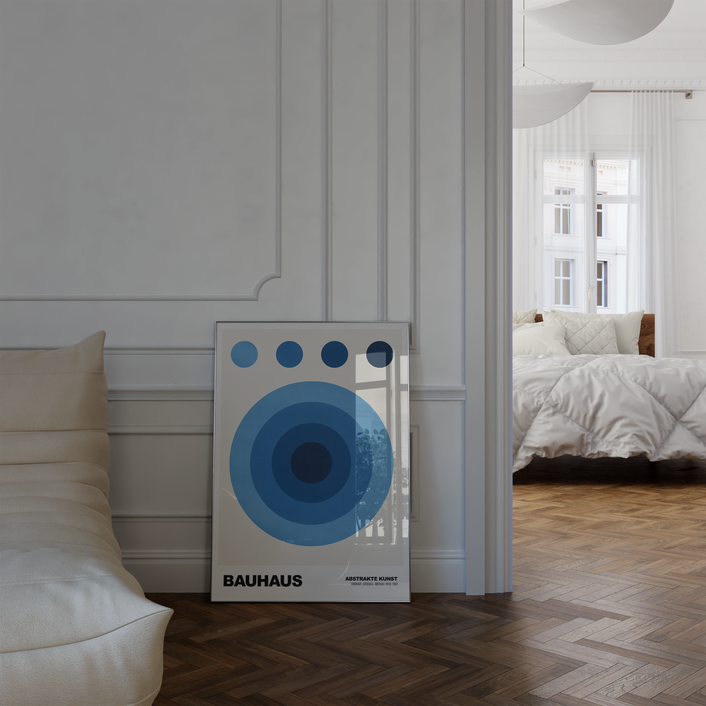 Poster Bauhaus Abstrakte Kunst · Blauer Kreis in modernem Design · Geometrisches Wandbild im Retro-Stil · Deko Print ohne Rahmen
