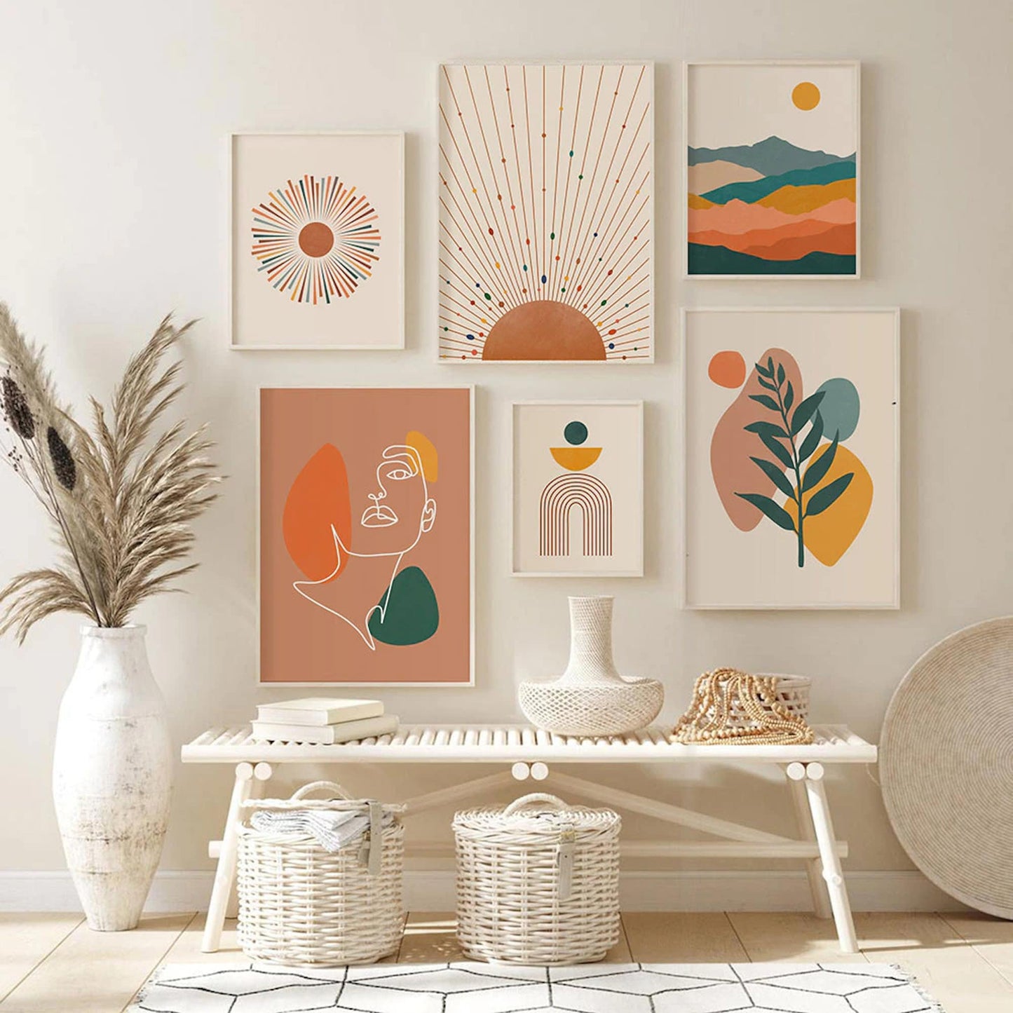 Poster Boho Abstrakt Terrakotta Senf Sonne | Bilder Wohnzimmer | Wandbilder Schlafzimmer | Deko Print ohne Rahmen | Bilder Set Kunstdruck