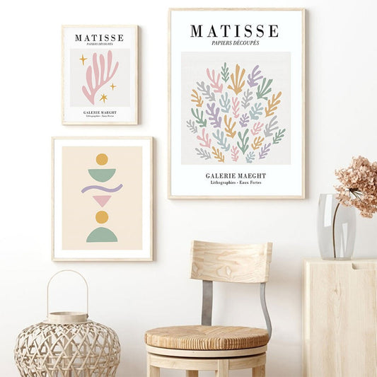 Poster Matisse Blumen Abstrakt | Bilder Wohnzimmer | Wandbilder Schlafzimmer | Deko Print ohne Rahmen | Bilder Set Matisse Beige