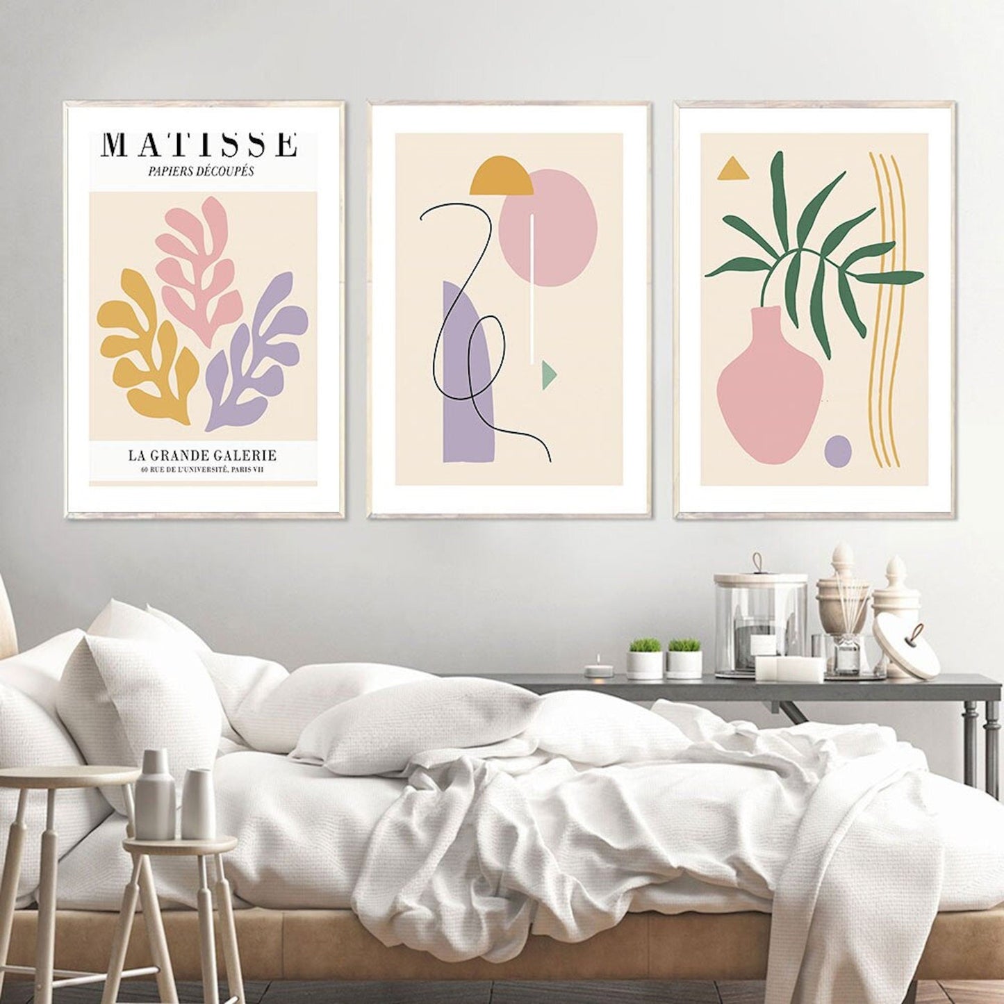 Poster Matisse Blumen Abstrakt | Bilder Wohnzimmer | Wandbilder Schlafzimmer | Deko Print ohne Rahmen | Bilder Set Matisse Beige
