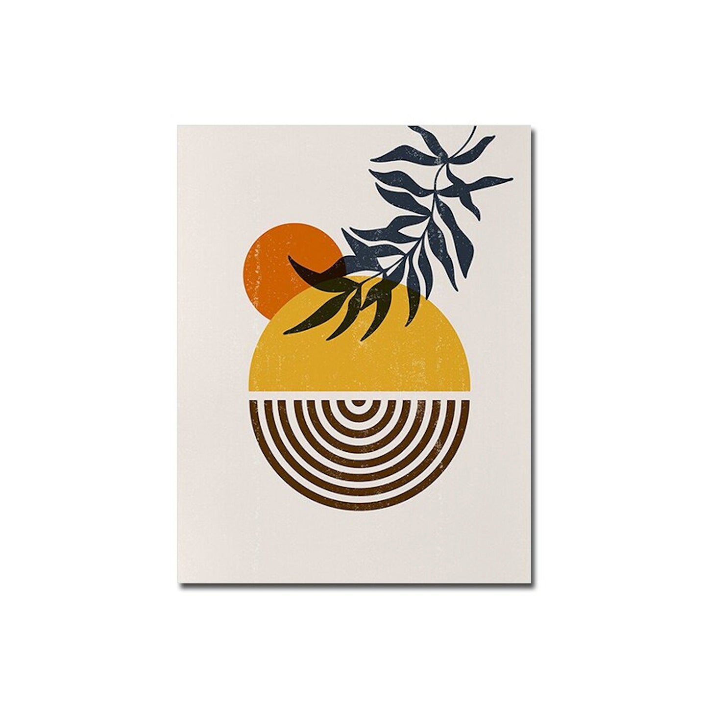 Poster Boho Abstrakt Sonne Halbkreise und Blätter mit Gelbtönen als Deko Print ohne Rahmen