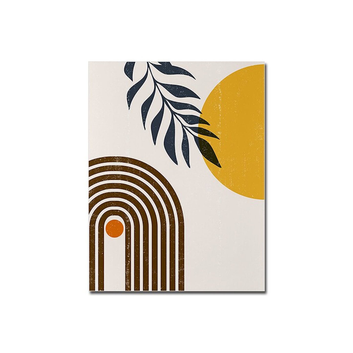 Poster Boho Abstrakt Sonne Halbkreise und Blätter mit Gelbtönen als Deko Print ohne Rahmen
