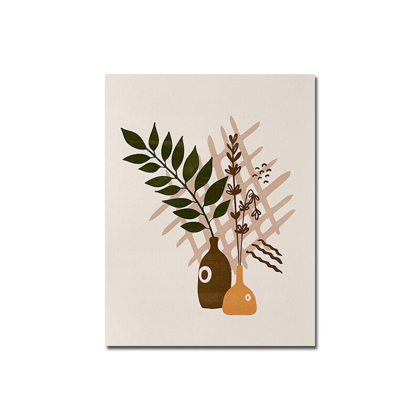 Poster Boho Abstrakt Sonne Berge und Pflanzen im Blumetopf als Deko Print ohne Rahmen