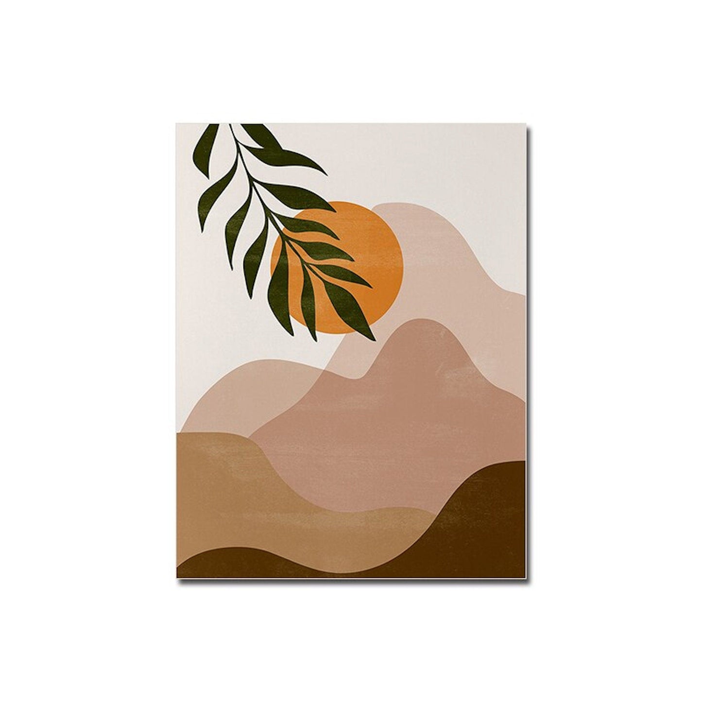 Poster Boho Abstrakt Sonne Berge und Pflanzen im Blumetopf als Deko Print ohne Rahmen