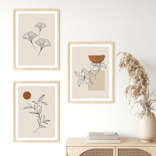 Poster Monstera Blätter und Pflanzen Blätter Abstrakt Boho als Deko Print ohne Rahmen