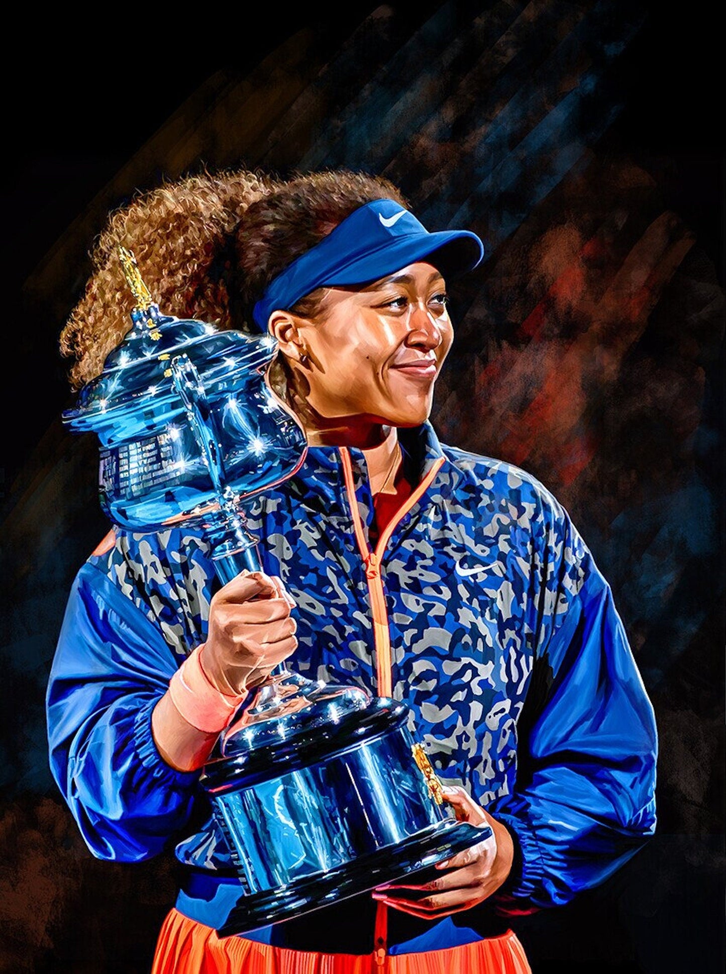 Poster Tennis Spieler Jubel und Sieger Pokal als Deko Print ohne Rahmen