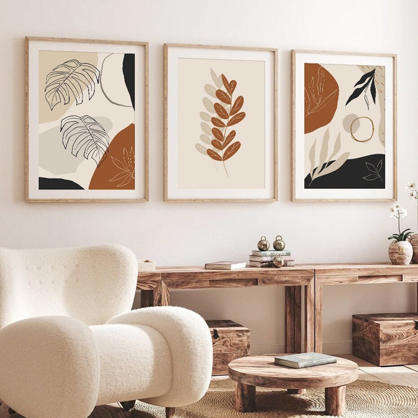 Poster Monstera Blätter und Pflanzen Blätter Abstrakt Boho als Deko Print ohne Rahmen