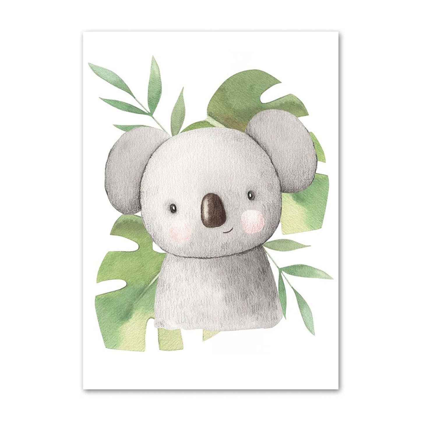 Poster Kinder süße Tiere mit Grünem Blatt Pandabär Giraffe Elefant Löwe Zebra Affe und Tiger als Deko Print ohne Rahmen