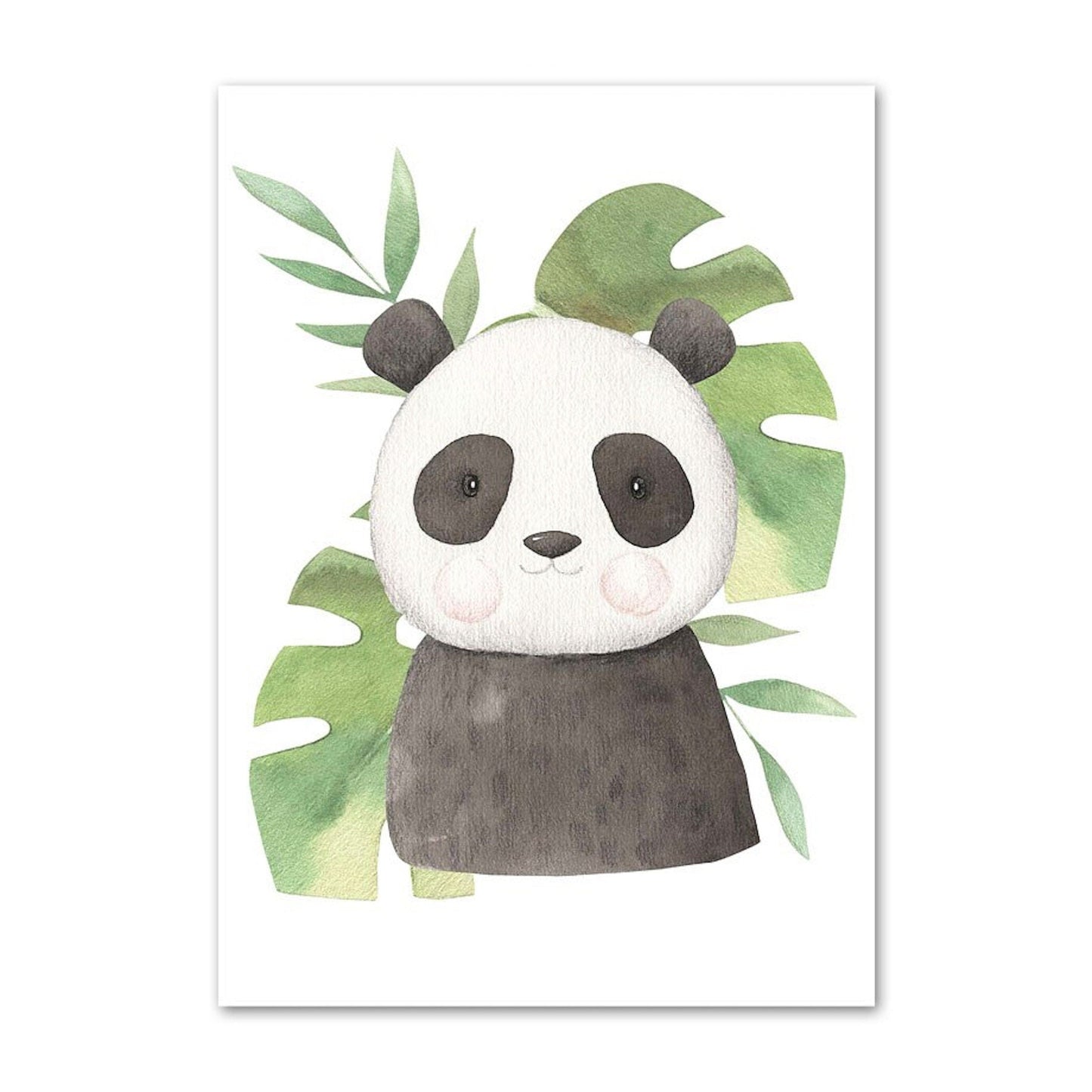 Poster Kinder süße Tiere mit Grünem Blatt Pandabär Giraffe Elefant Löwe Zebra Affe und Tiger als Deko Print ohne Rahmen