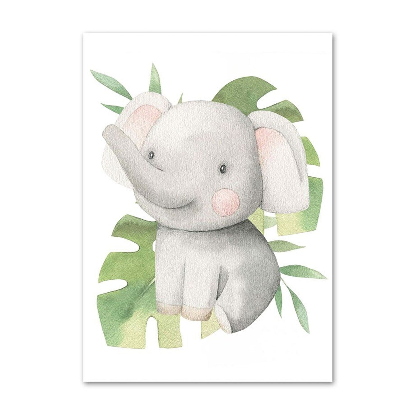 Poster Kinder süße Tiere mit Grünem Blatt Pandabär Giraffe Elefant Löwe Zebra Affe und Tiger als Deko Print ohne Rahmen