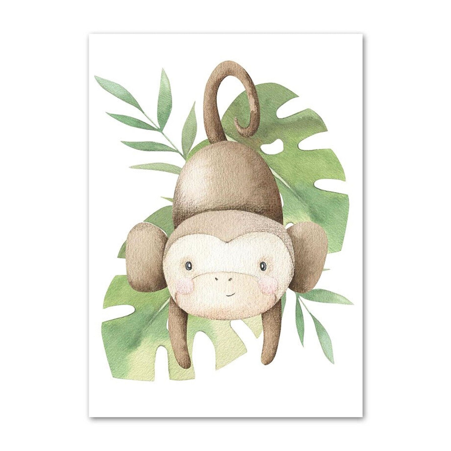 Poster Kinder süße Tiere mit Grünem Blatt Pandabär Giraffe Elefant Löwe Zebra Affe und Tiger als Deko Print ohne Rahmen