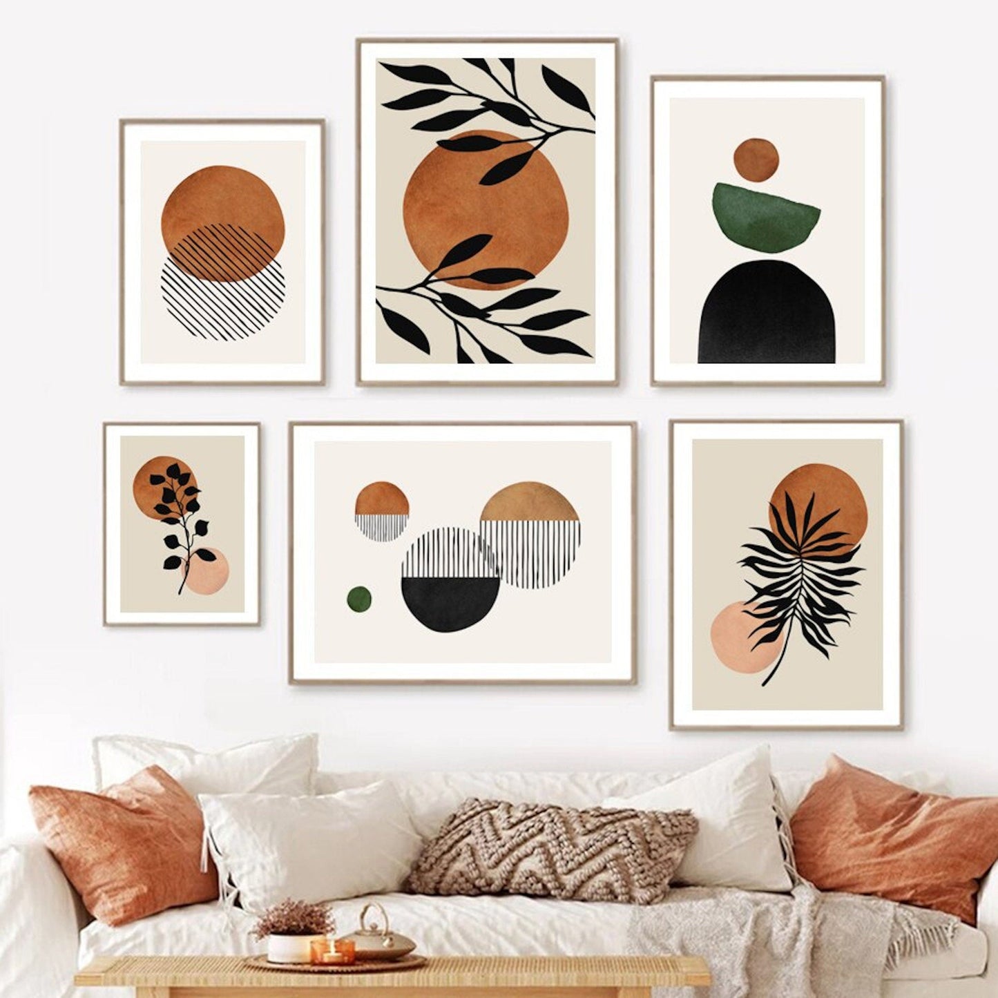 Poster Boho Blumen Zweige und Abstrakte Formen als Deko Print ohne Rahmen