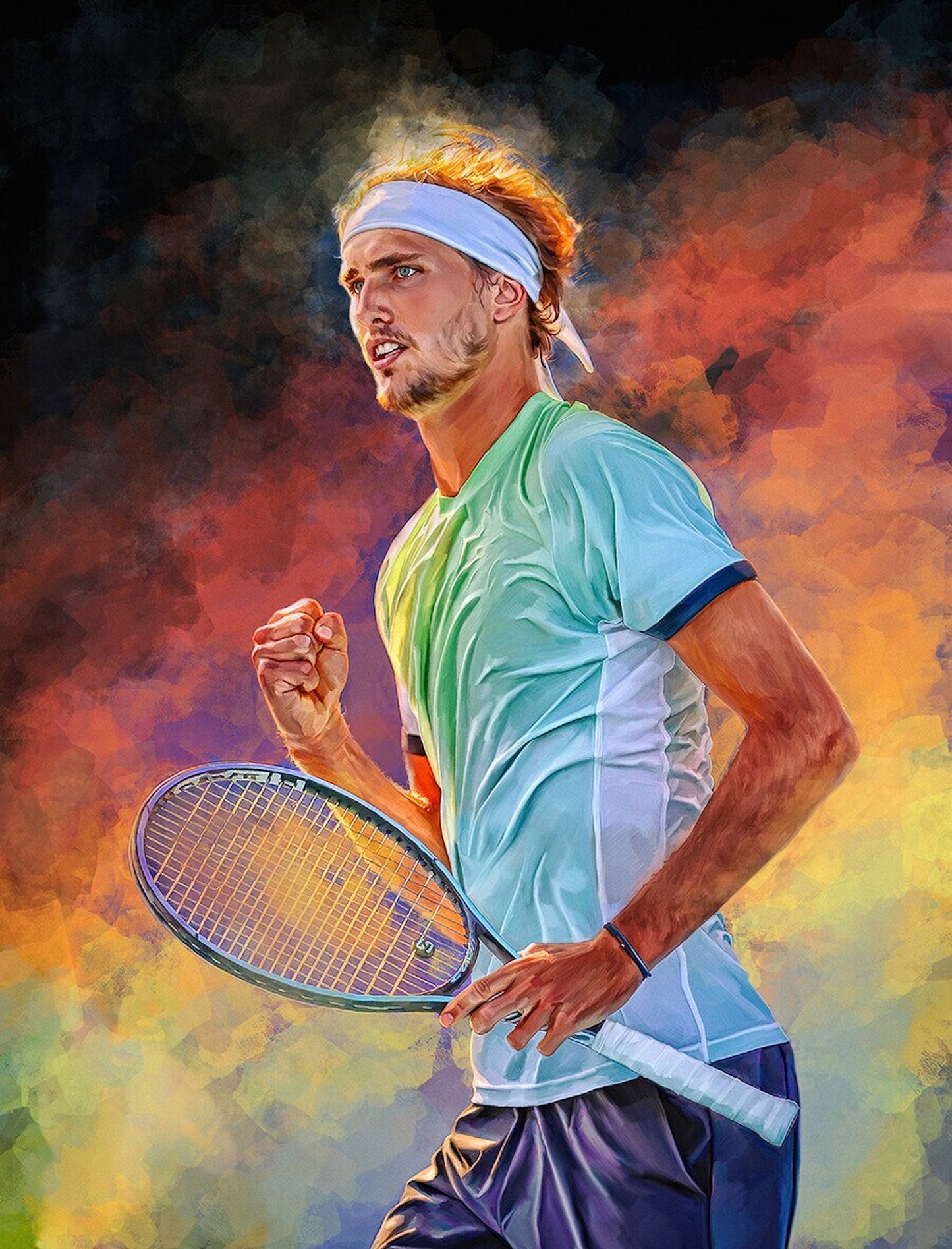 Poster Tennis Spieler Jubel und Sieger Pokal als Deko Print ohne Rahmen