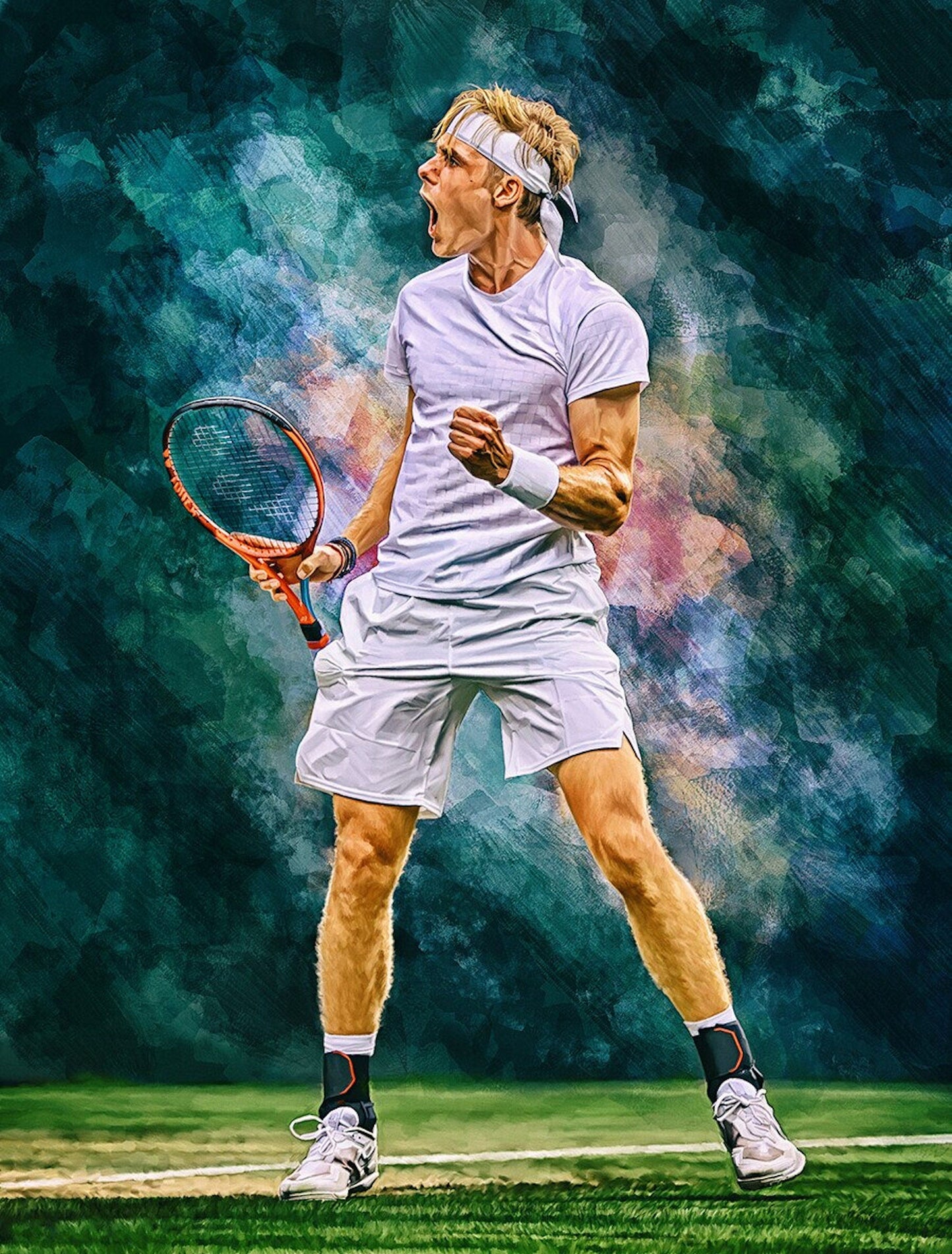 Poster Tennis Spieler Jubel und Sieger Pokal als Deko Print ohne Rahmen