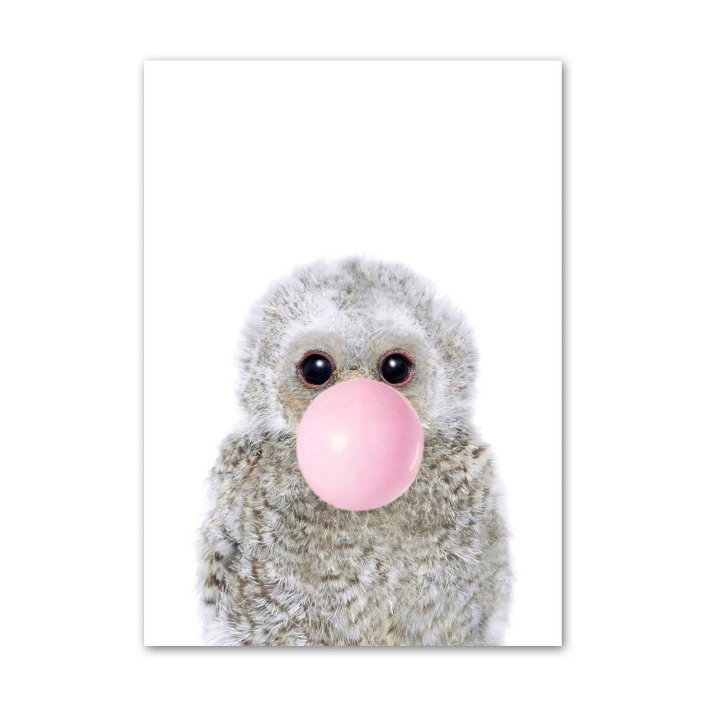 Poster Kinder Tiere mit rosa Kaugummi Panda Eule Alpaka Elefant Koala und Affe als Deko Print ohne Rahmen