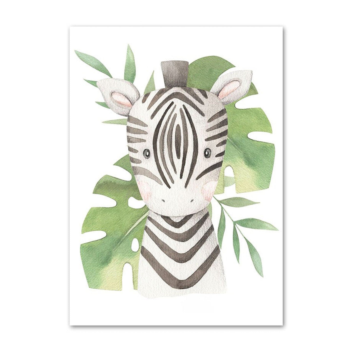 Poster Kinder süße Tiere mit Grünem Blatt Pandabär Giraffe Elefant Löwe Zebra Affe und Tiger als Deko Print ohne Rahmen