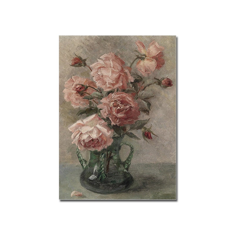 Poster Vintage Galerie Wand Kunst Set Blume Vogel Pfirsisch Klavier 5er Set als Deko Print ohne Rahmen