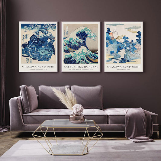 Poster Vintage Japanische Landschaft Abstrakte Meer Welle Traditionell als Deko Print ohne Rahmen