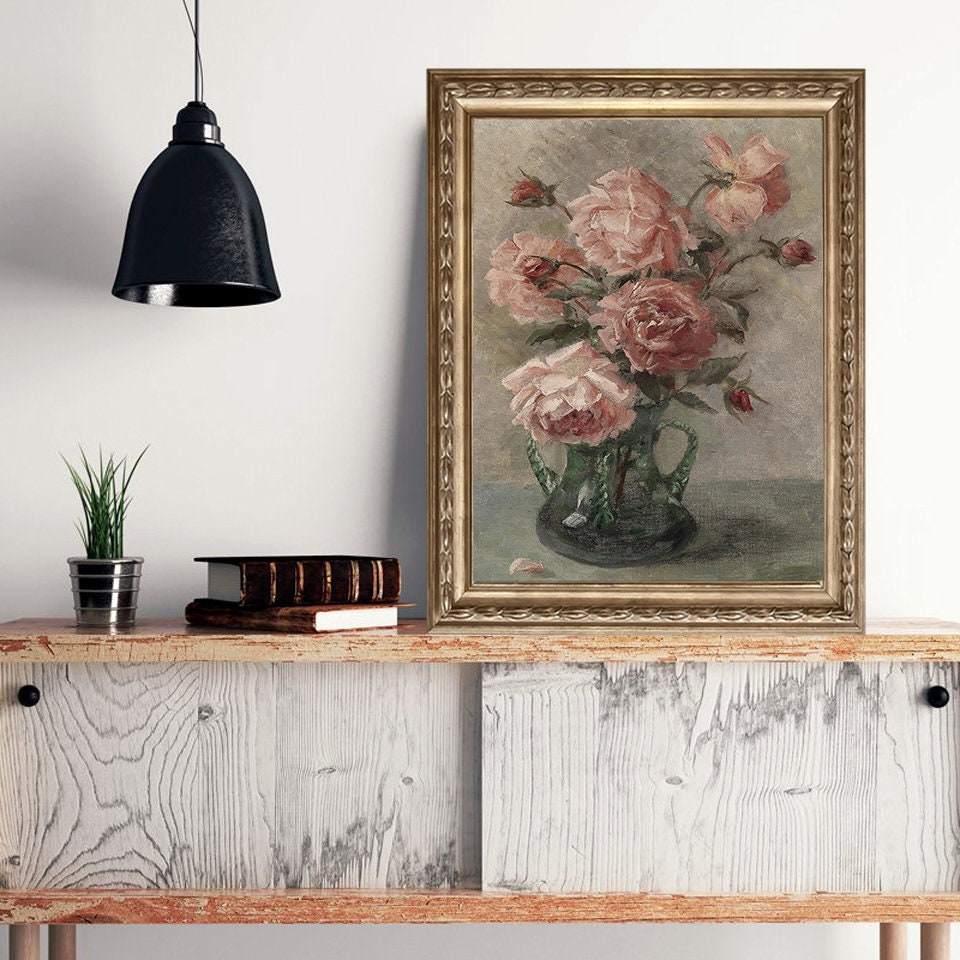Poster Vintage Galerie Wand Kunst Set Blume Vogel Pfirsisch Klavier 5er Set als Deko Print ohne Rahmen