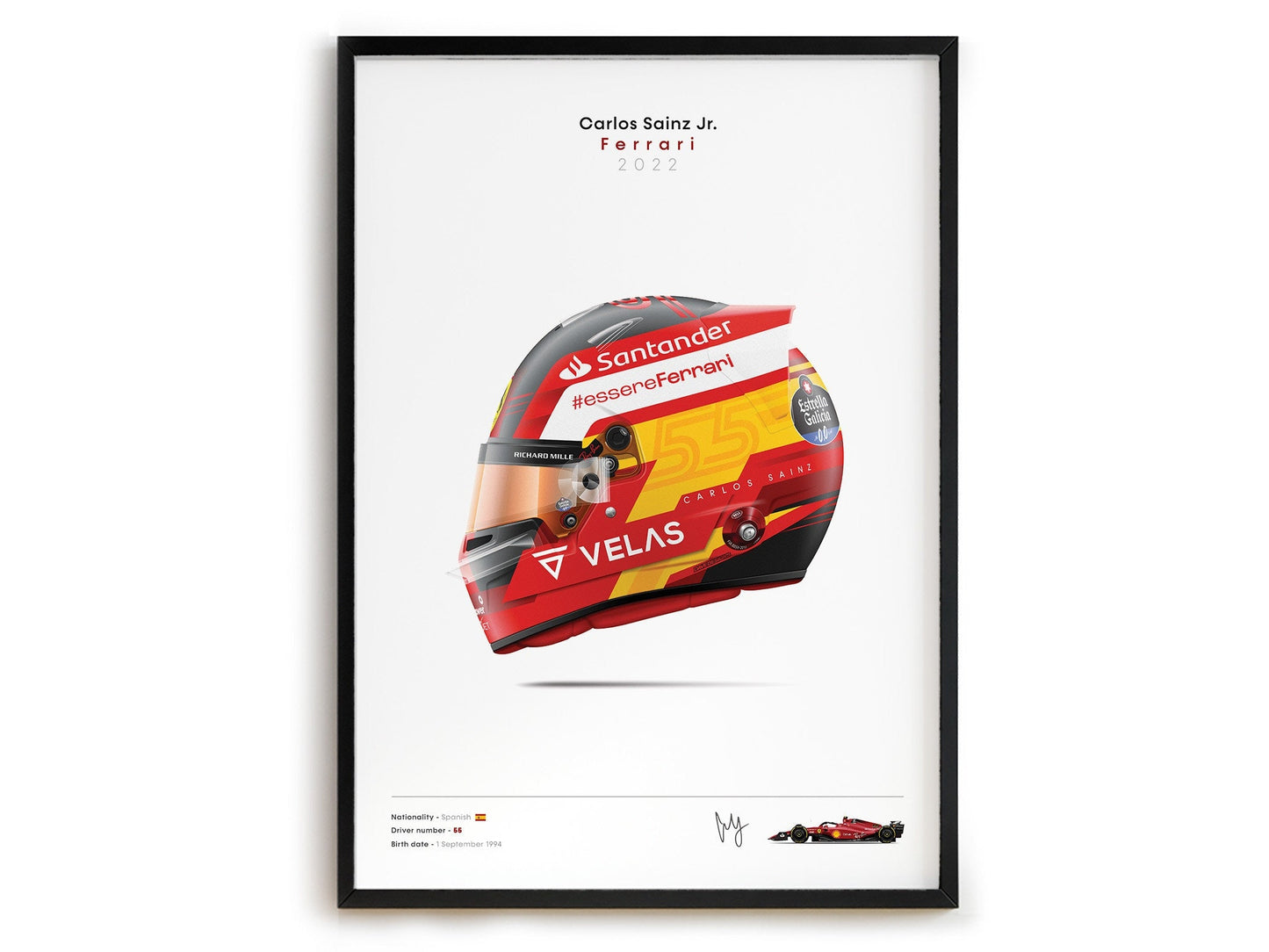 Poster Formel 1 Rennwagen Helm Rennfahrer Name Unterschrift I Deko Print ohne Rahmen