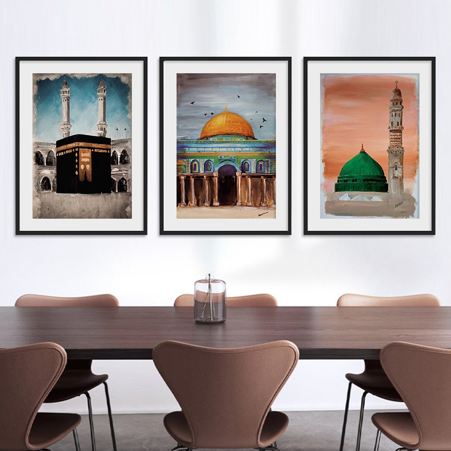 Poster Al Aqsa Moschee Kaaba Minarett I Wandbilder Wohnzimmer & Schlafzimmer I Deko Print Bilder I ohne Rahmen