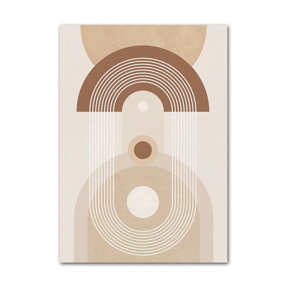 Poster Boho Abstrakt Kreis Linien Beige Braun  | Bilder Wohnzimmer | Wandbilder Schlafzimmer | Deko Print ohne Rahmen | Bilder Set Kunstdruck