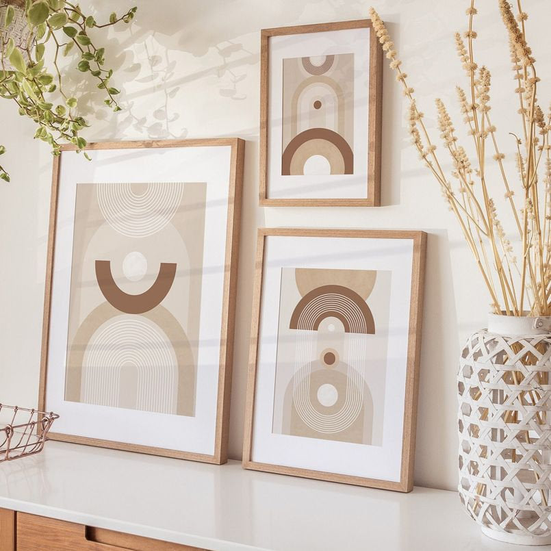 Poster Boho Abstrakt Kreis Linien Beige Braun  | Bilder Wohnzimmer | Wandbilder Schlafzimmer | Deko Print ohne Rahmen | Bilder Set Kunstdruck