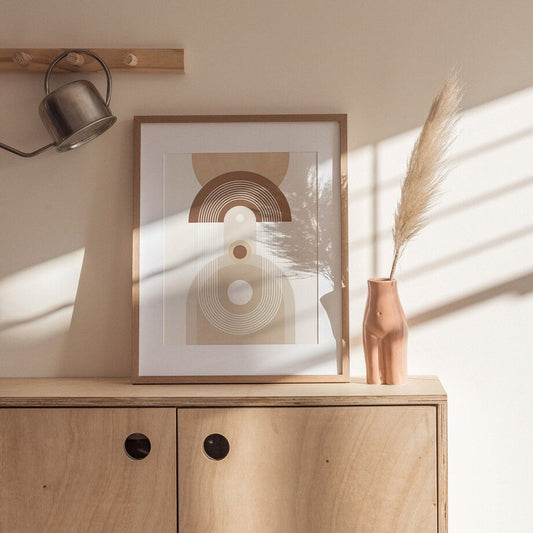 Poster Boho Abstrakt Kreis Linien Beige Braun  | Bilder Wohnzimmer | Wandbilder Schlafzimmer | Deko Print ohne Rahmen | Bilder Set Kunstdruck