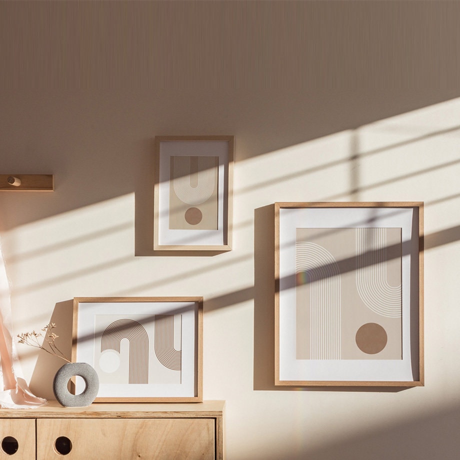 Poster Boho Abstrakt Bogen Linien Beige Braun  | Bilder Wohnzimmer | Wandbilder Schlafzimmer | Deko Print ohne Rahmen | Bilder Set Kunstdruck