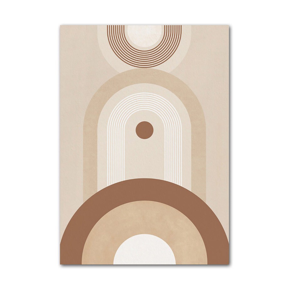 Poster Boho Abstrakt Kreis Linien Beige Braun  | Bilder Wohnzimmer | Wandbilder Schlafzimmer | Deko Print ohne Rahmen | Bilder Set Kunstdruck