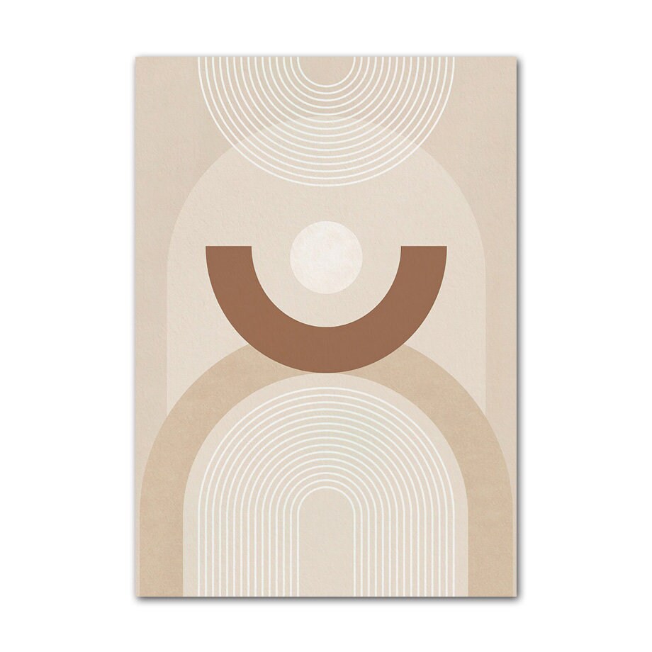 Poster Boho Abstrakt Kreis Linien Beige Braun  | Bilder Wohnzimmer | Wandbilder Schlafzimmer | Deko Print ohne Rahmen | Bilder Set Kunstdruck