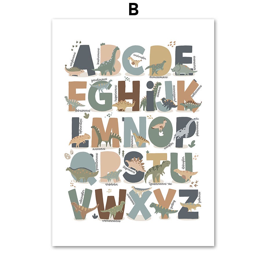 Poster Kinderzimmer Dinosaurier Alphabet I  Kinderzimmer Bilder I Wand Deko I Kunst Druck I Deko Print I ohne Rahmen