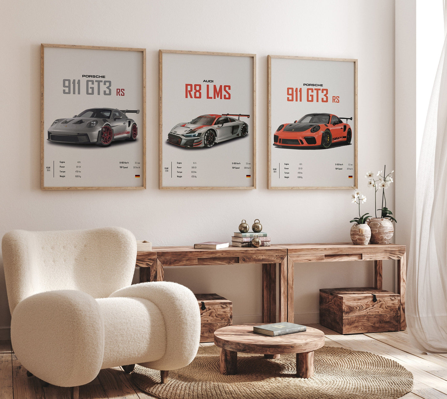 Poster Sportwagen PORSCHE 911 AUDI Rs MERCEDES Amg Gtr  Super Sport Auto I Geschenk für ihn I Wohnzimmmer Büro I Wand Deko Print ohne Rahmen