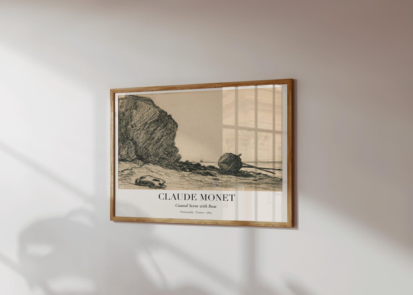 Claude Monet Zeichnung · Strand mit Boot ca. 1865 · Küstenstudie in Kohle · Vintage Kunstposter · Normandie Skizze · Druck ohne Rahmen