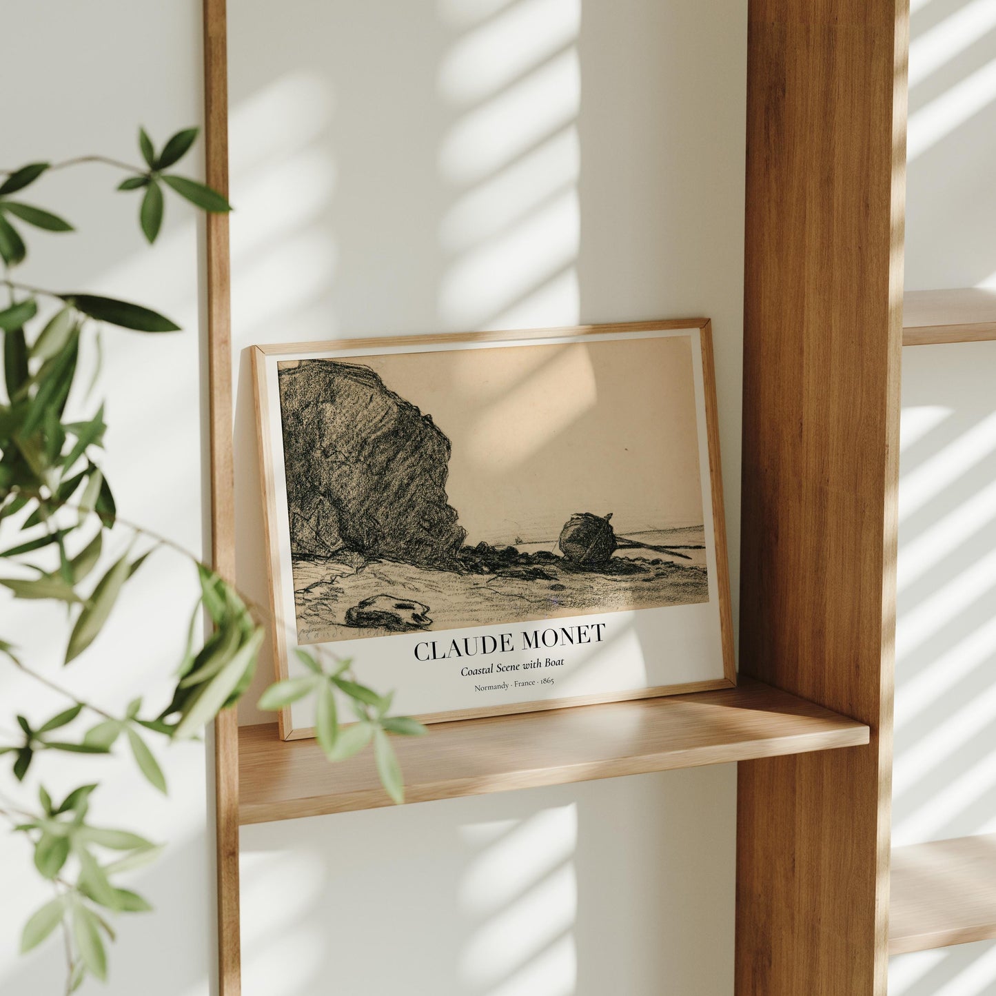 Claude Monet Zeichnung · Strand mit Boot ca. 1865 · Küstenstudie in Kohle · Vintage Kunstposter · Normandie Skizze · Druck ohne Rahmen