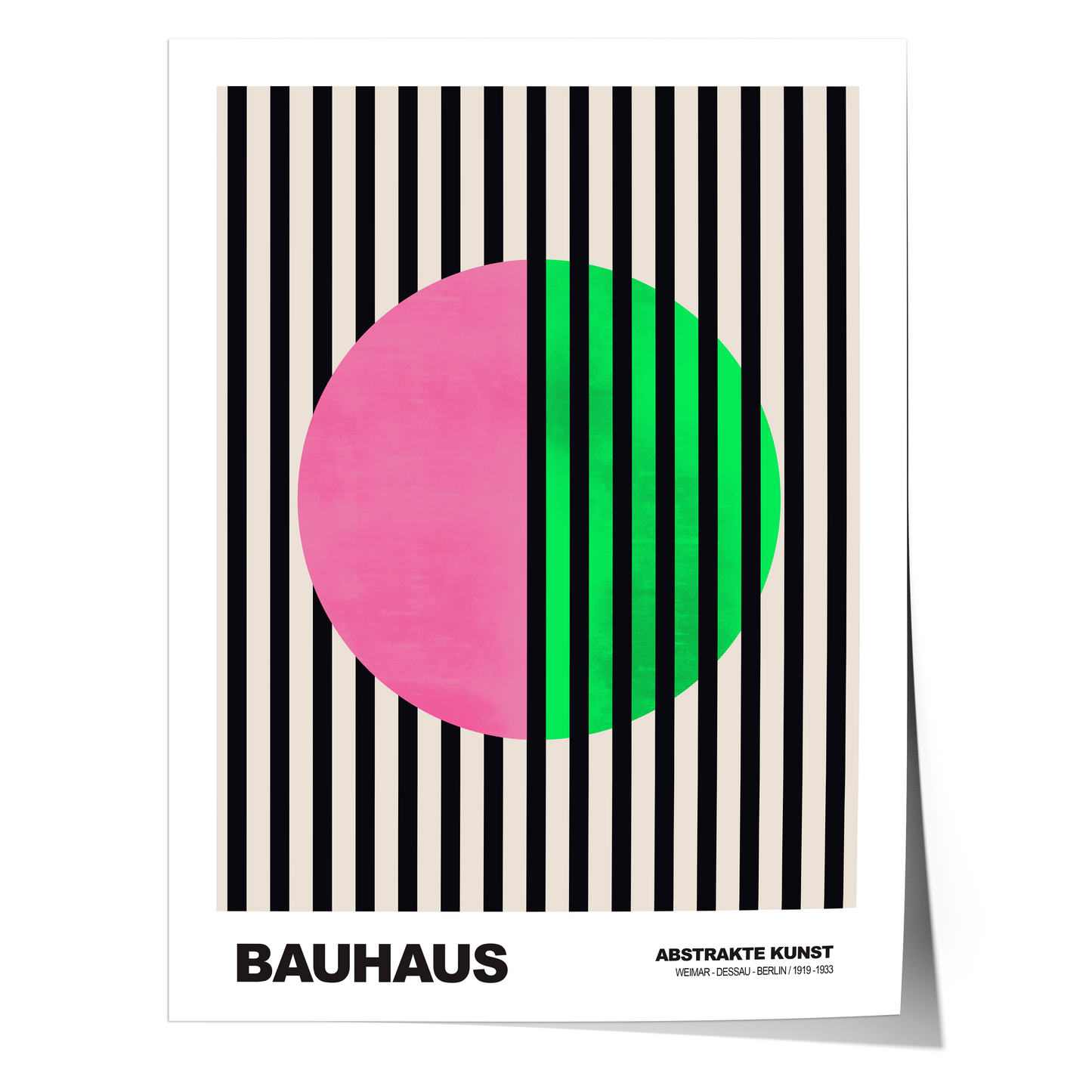 Poster Bauhaus Abstrakte Kunst · Pink Grüner Kreis mit schwarzen Streifen · Modernes Geometrisches Design · Deko Print ohne Rahmen