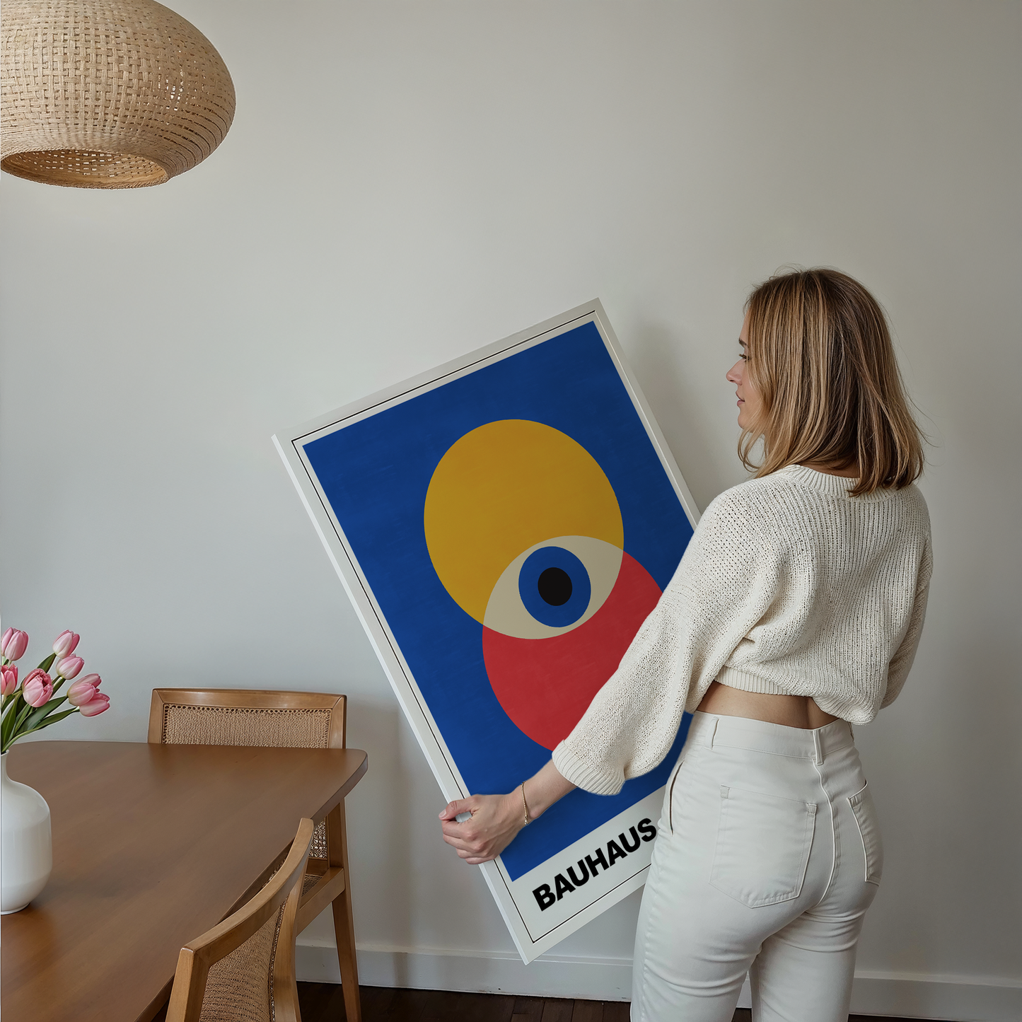 Poster Bauhaus Geometrische Formen · Abstraktes Auge in Primärfarben Blau Rot Gelb · Modernes Design Print ohne Rahmen